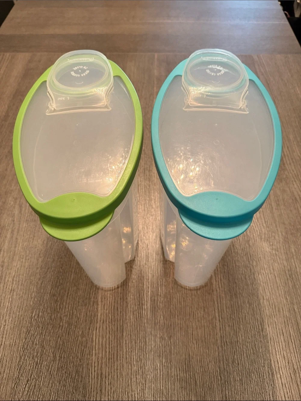 Rubbermaid Clear Dry Food Canisters with Green and Blue Flip Lids